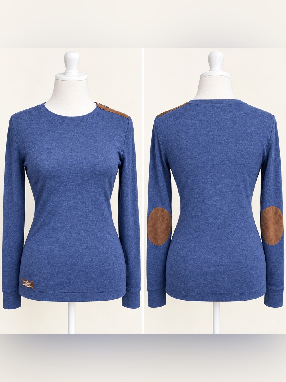 Lauren Ralph Lauren • Blue Elbow Patch Long Sleeve Top • Size S/P